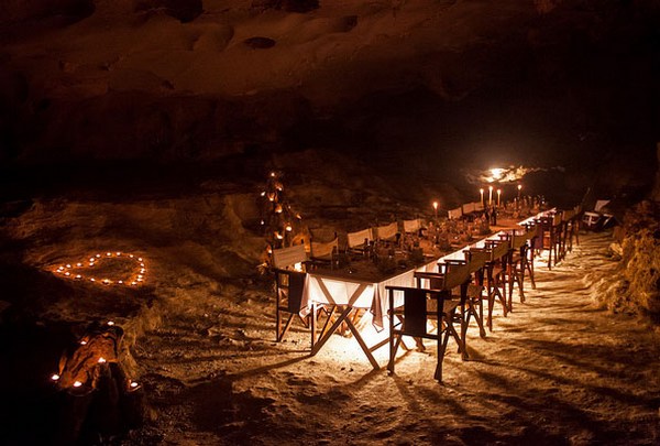 Cave dinner for honeymoon couple